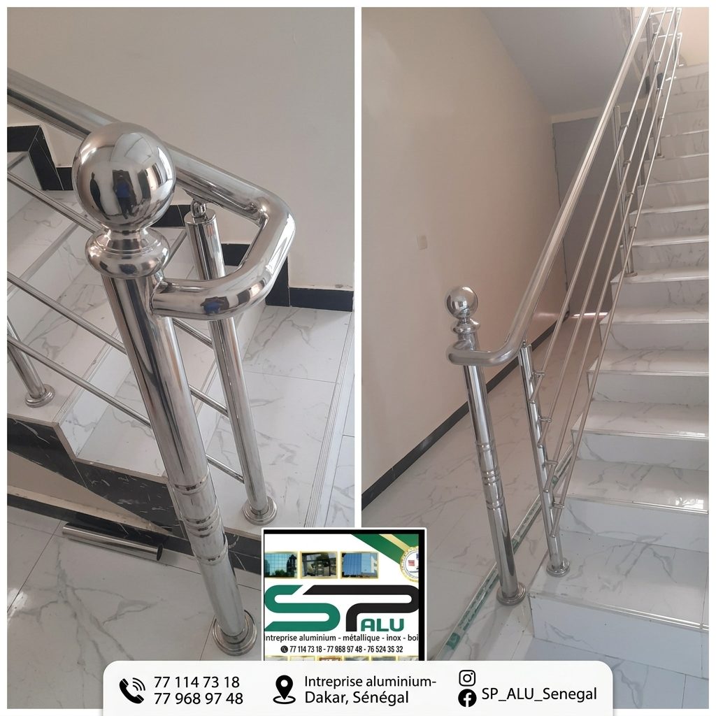 Rampe d'escalier inox — Pose en cours
