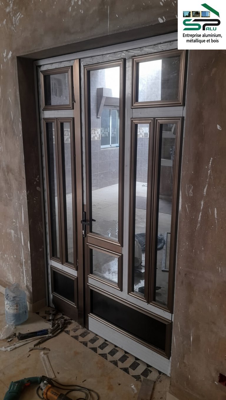Porte-fenêtre aluminium bicolore — Pose intérieure
