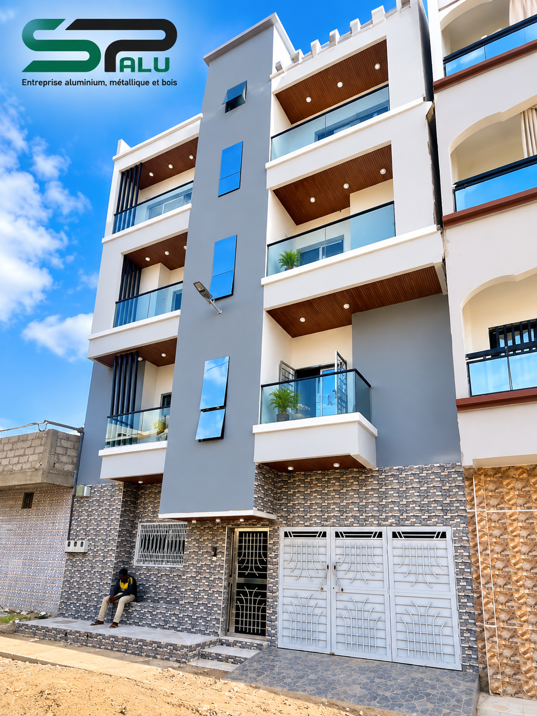 Immeuble R+3 — Balcons vitrés et portail aluminium