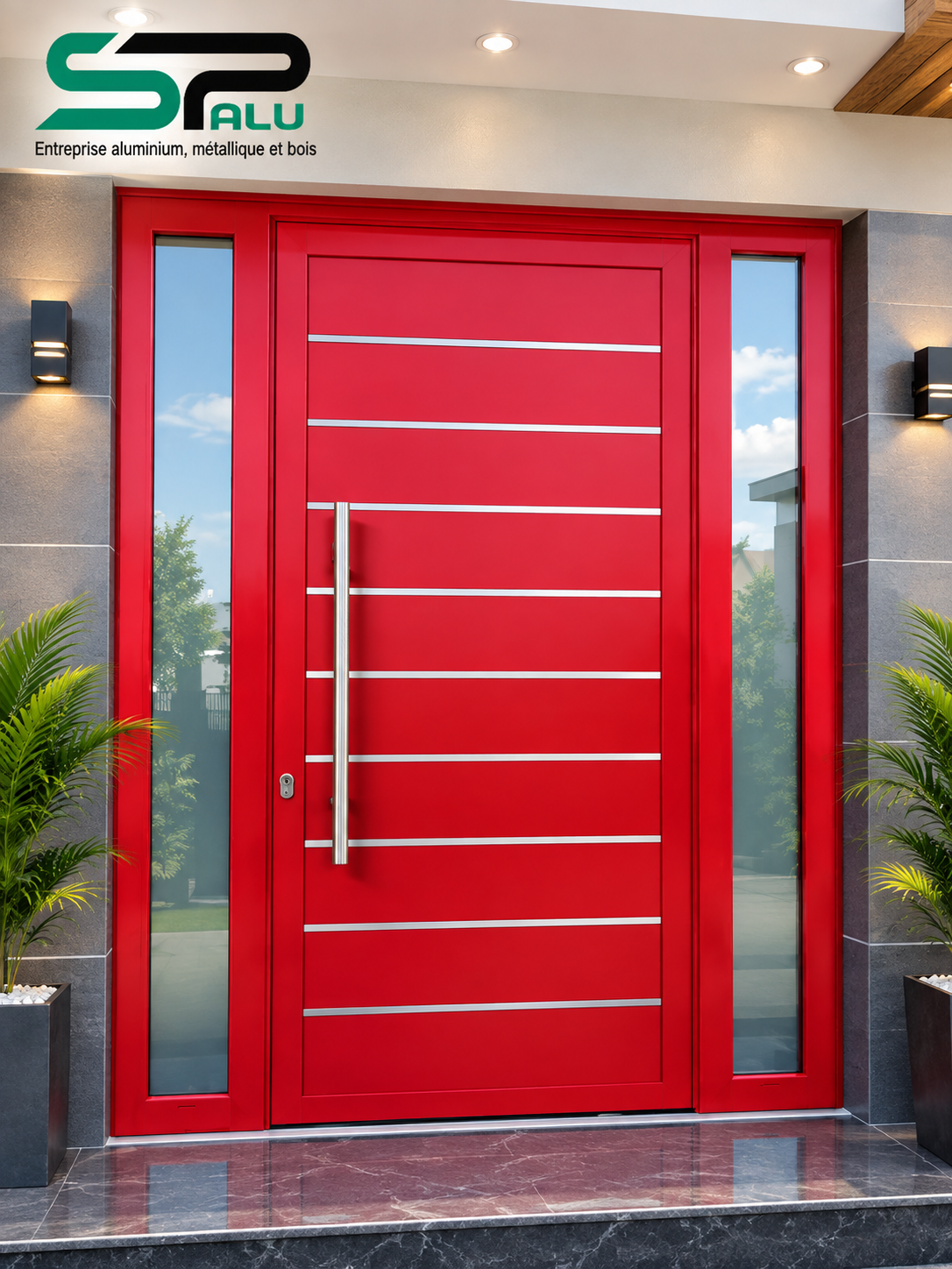 Porte d'entrée aluminium rouge — Design haut de gamme