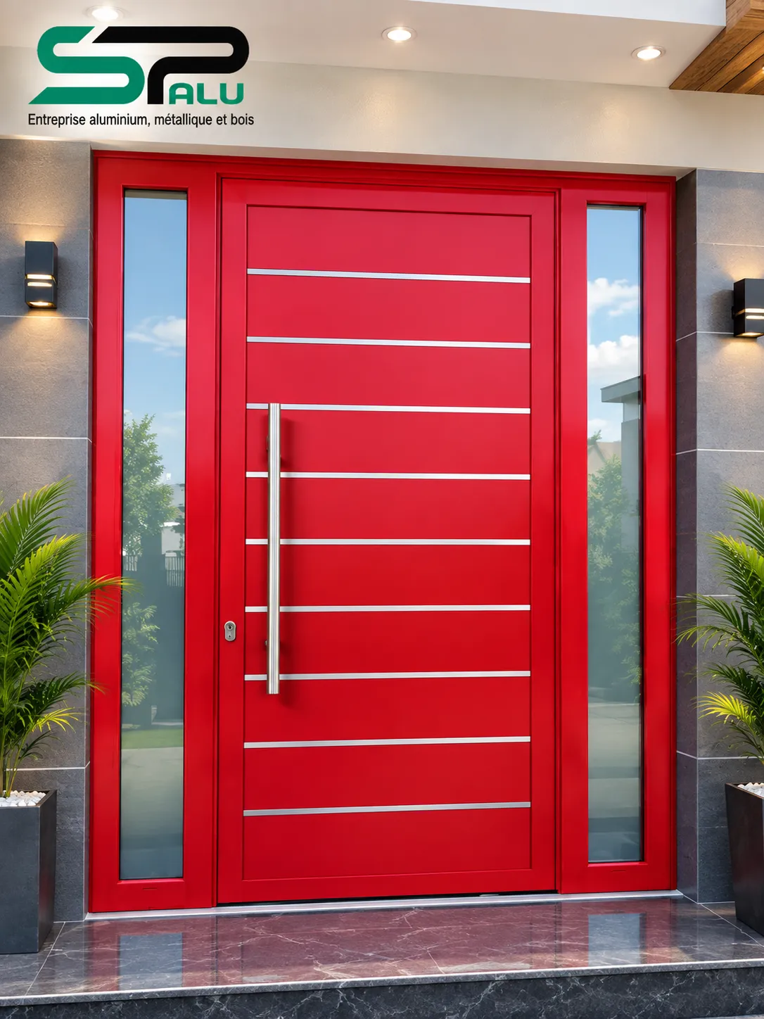 Porte d'entrée aluminium rouge — Design haut de gamme